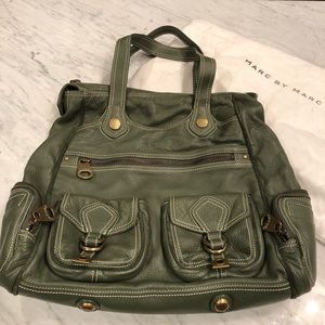 Marc Jacobs Large Leather Tote Shoulder Bag Green